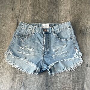 One Teaspoon Faded Blue Ripped Jean Shorts